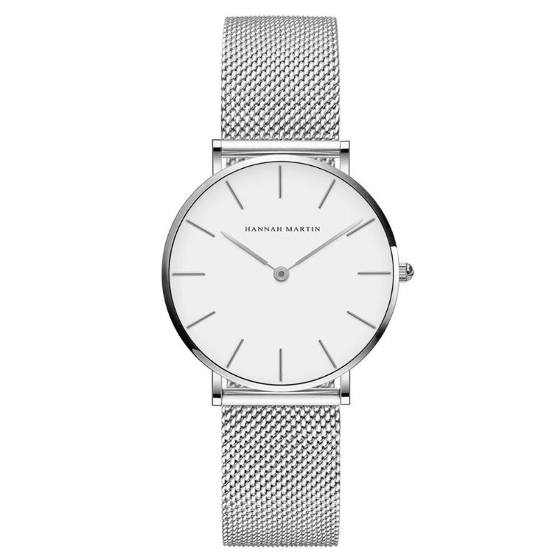 Hannah Martin Ch36 Mode Casual Simple Grand Cadran Acier Maille Bracelet Étanche Femmes Montre À Quartz