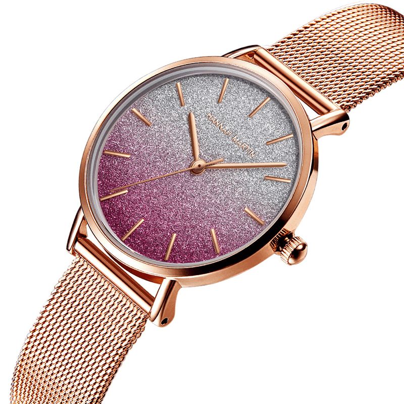 Hannah Martin Hm1323 Montre À Quartz Pour Femme Avec Cadran Dégradé De Couleur Ultra-mince En Acier