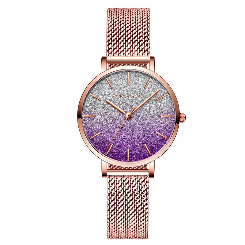 Hannah Martin Hm1323 Montre À Quartz Pour Femme Avec Cadran Dégradé De Couleur Ultra-mince En Acier