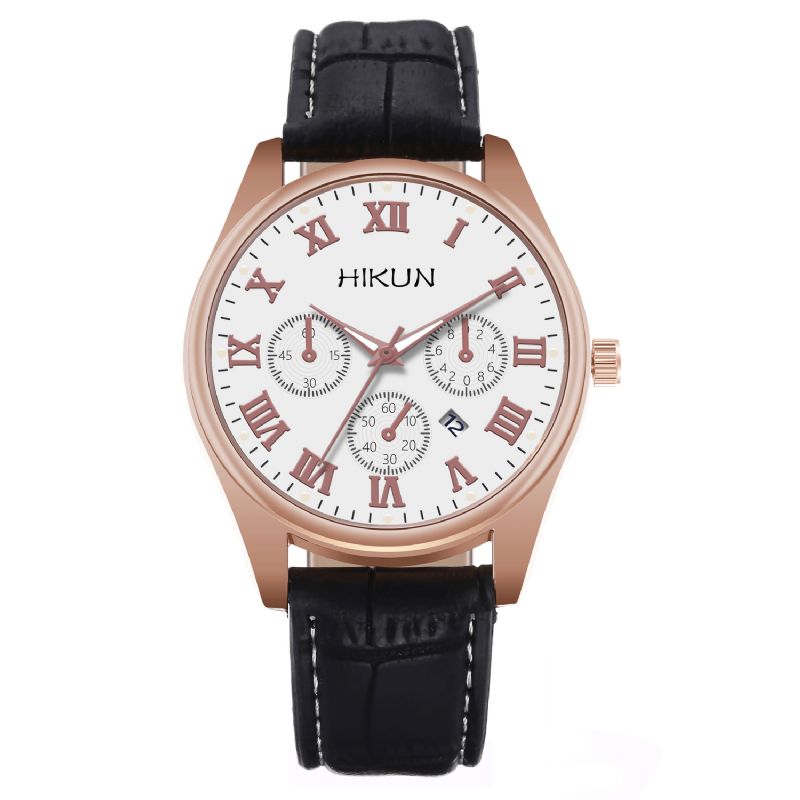 Hikun Business Casual Big Simple Dial Bracelet En Cuir Pu Montre À Quartz Pour Hommes