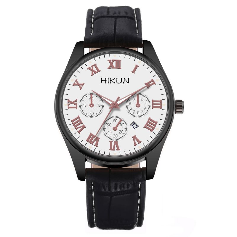 Hikun Business Casual Big Simple Dial Bracelet En Cuir Pu Montre À Quartz Pour Hommes