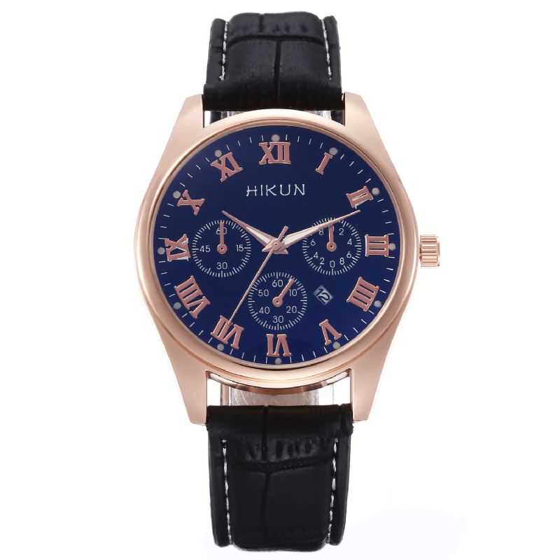 Hikun Business Casual Big Simple Dial Bracelet En Cuir Pu Montre À Quartz Pour Hommes