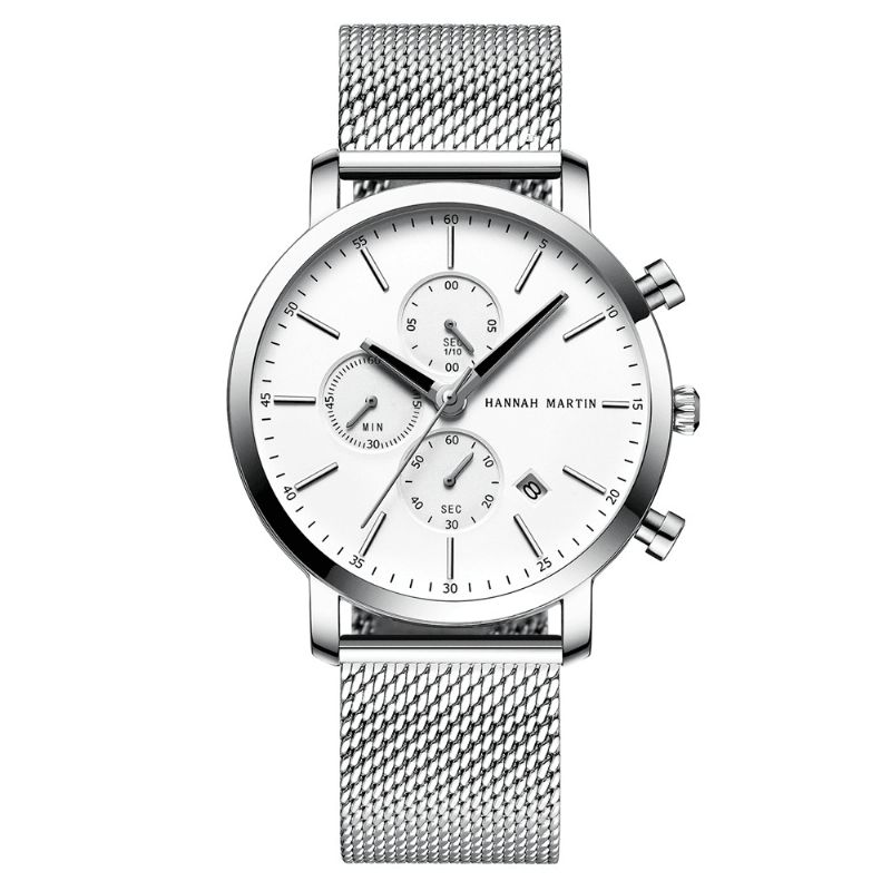 Hommes D'affaires Classiques Montre Chronomètre Calendrier Affichage 3atm Étanche Bracelet En Acier Inoxydable Montre À Quartz