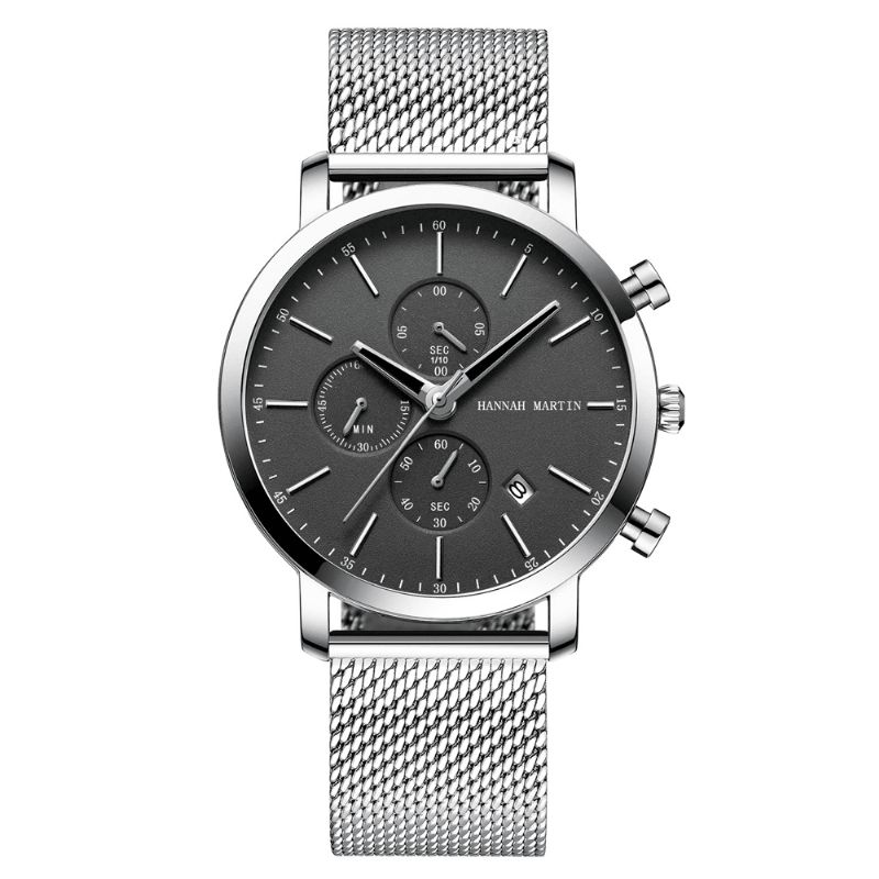 Hommes D'affaires Classiques Montre Chronomètre Calendrier Affichage 3atm Étanche Bracelet En Acier Inoxydable Montre À Quartz