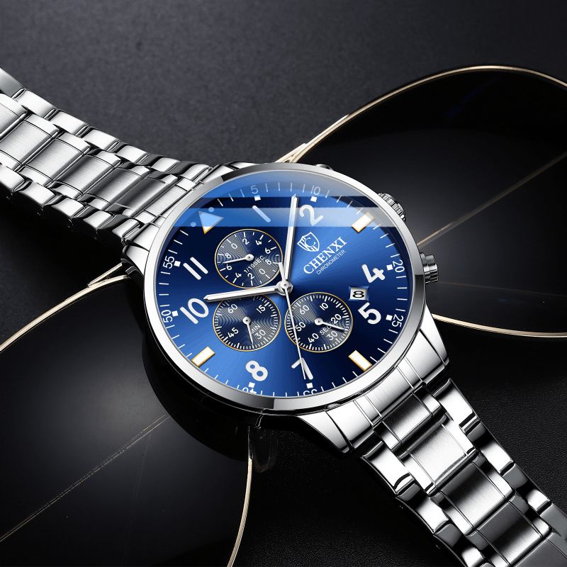 Hommes D'affaires Montre-bracelet Quartz Acier Complet Étanche Date Horloge Alliage Hommes Montre