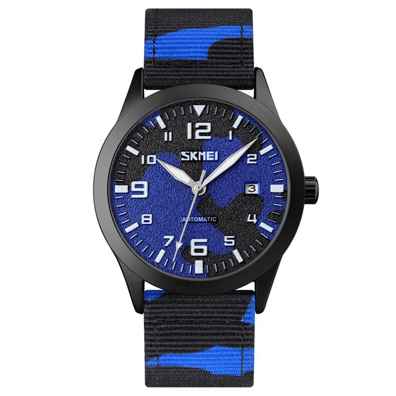 Hommes Élégants Montre Pointeur Lumineux Camouflage Bracelet En Nylon 3atm Étanche Hommes Montre Mécanique Automatique