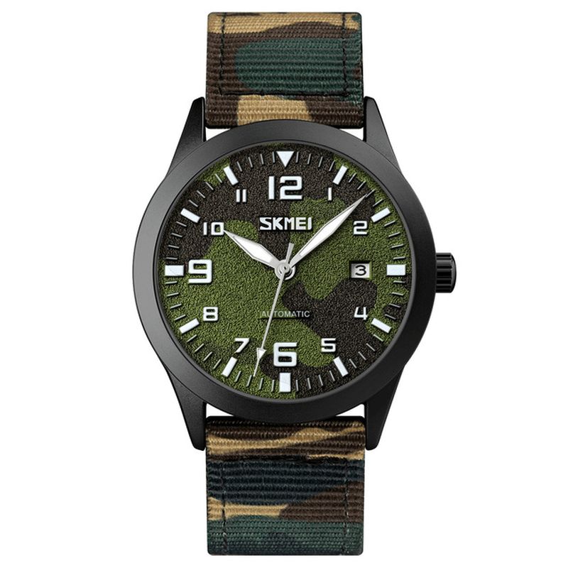 Hommes Élégants Montre Pointeur Lumineux Camouflage Bracelet En Nylon 3atm Étanche Hommes Montre Mécanique Automatique