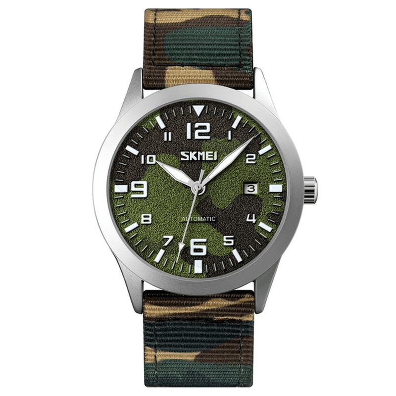 Hommes Élégants Montre Pointeur Lumineux Camouflage Bracelet En Nylon 3atm Étanche Hommes Montre Mécanique Automatique