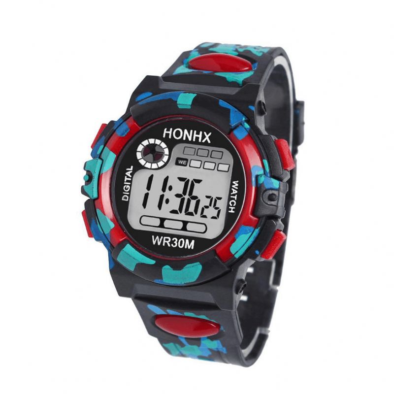 Honhx 62 Mode Hommes Montre Lumineuse Date Semaine Affichage Multi-fonction Camouflage Sport Montre Numérique