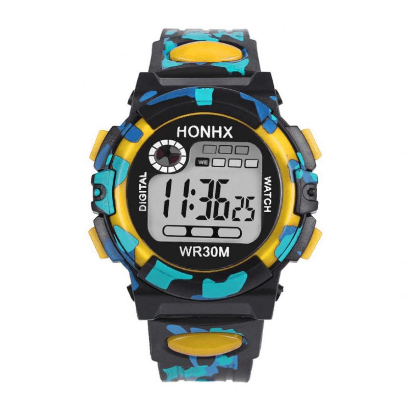 Honhx 62 Mode Hommes Montre Lumineuse Date Semaine Affichage Multi-fonction Camouflage Sport Montre Numérique