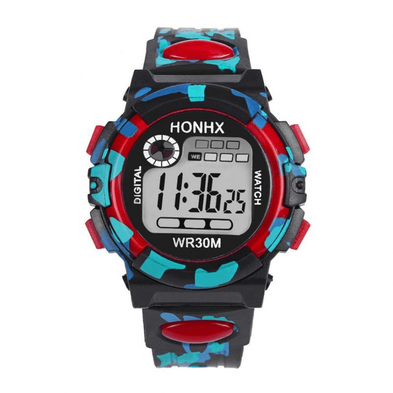 Honhx 62 Mode Hommes Montre Lumineuse Date Semaine Affichage Multi-fonction Camouflage Sport Montre Numérique