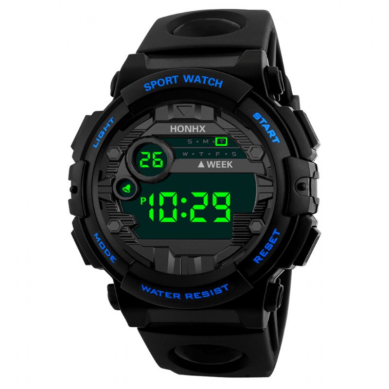 Honhx 62x-66f Mode Affichage Lumineux Réveil Sport Style Hommes Montre Numérique