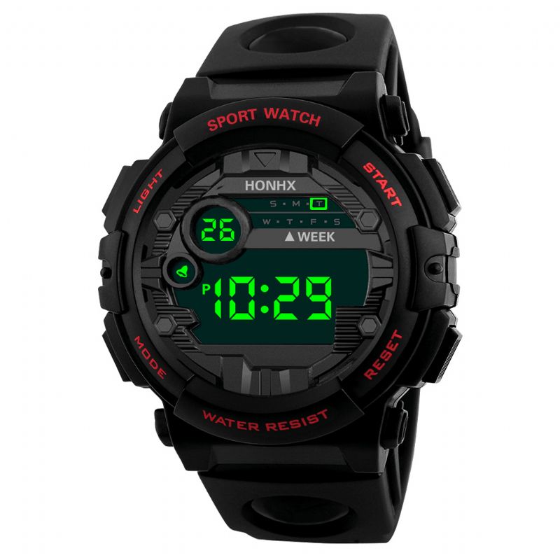 Honhx 62x-66f Mode Affichage Lumineux Réveil Sport Style Hommes Montre Numérique