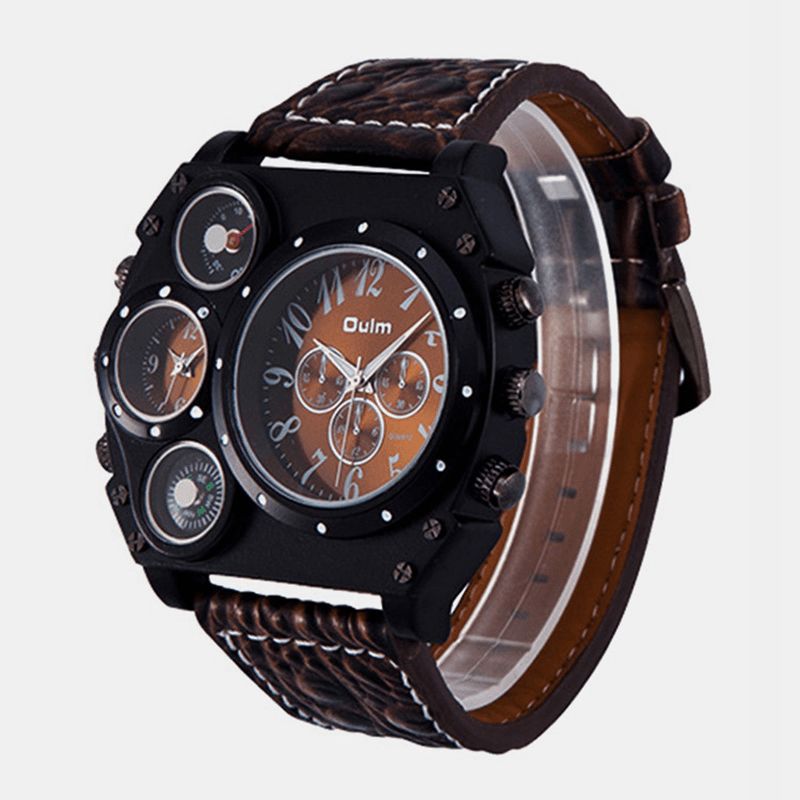 Hp1349 Hommes Montre Mode Casual Grand Cadran Double Fuseau Horaire Lumineux Extérieur Mâle Montre À Quartz