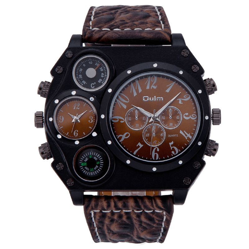 Hp1349 Hommes Montre Mode Casual Grand Cadran Double Fuseau Horaire Lumineux Extérieur Mâle Montre À Quartz