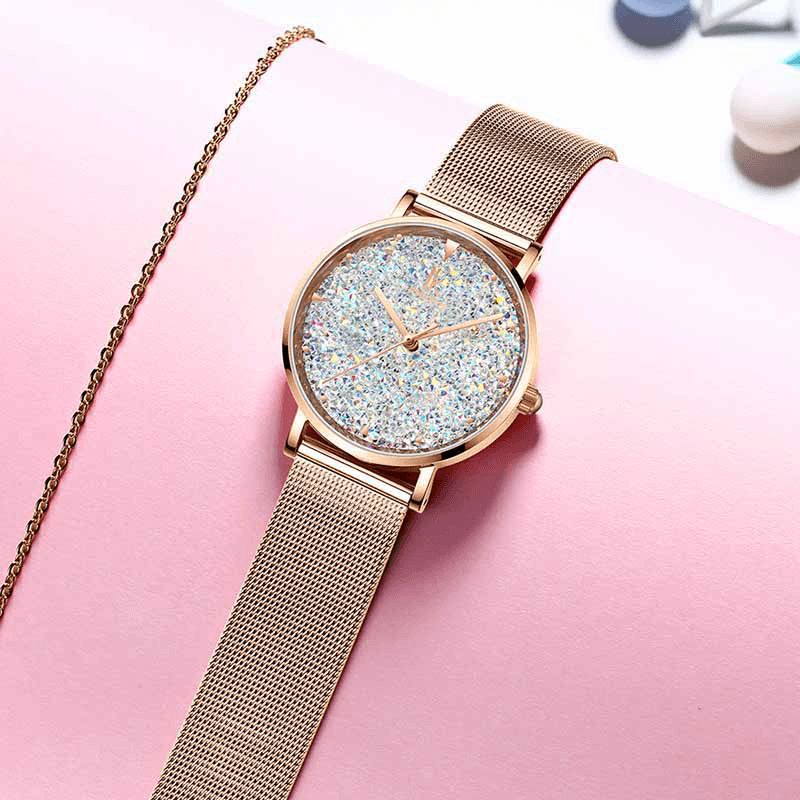 Ik Coloring Ik028 Mode Style Gypsophila Dial Montre Magnétique Pour Femme Montre À Quartz Ultra Fine