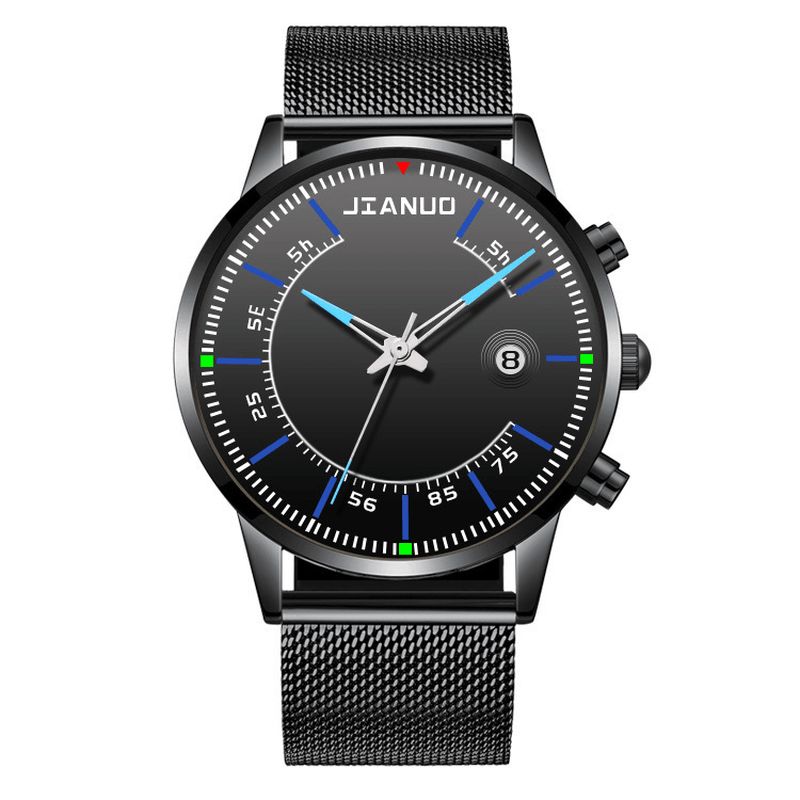 Jianuo Hommes Montre Alliage Sports Affaires Étanche Calendrier Lumineux Maille Ceinture Montre À Quartz