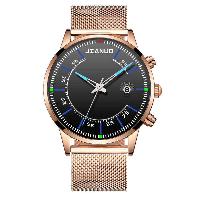 Jianuo Hommes Montre Alliage Sports Affaires Étanche Calendrier Lumineux Maille Ceinture Montre À Quartz