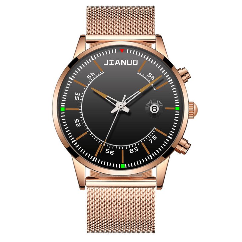 Jianuo Hommes Montre Alliage Sports Affaires Étanche Calendrier Lumineux Maille Ceinture Montre À Quartz