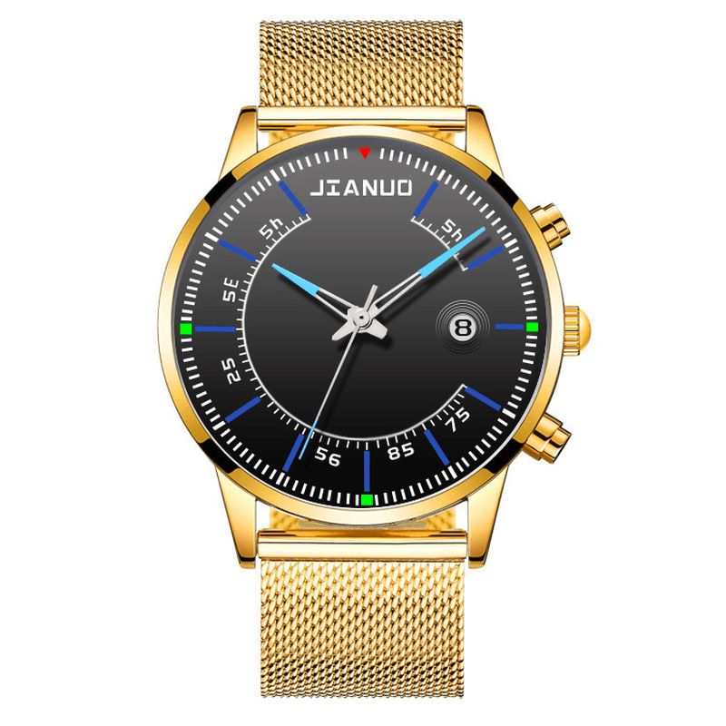 Jianuo Hommes Montre Alliage Sports Affaires Étanche Calendrier Lumineux Maille Ceinture Montre À Quartz