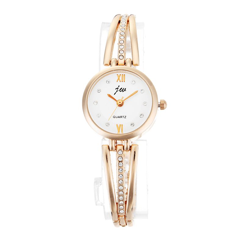 Jw 3512 Mode Cadran Rond Strass Alliage Dame Bracelet Bracelet Femmes Robe Montre À Quartz