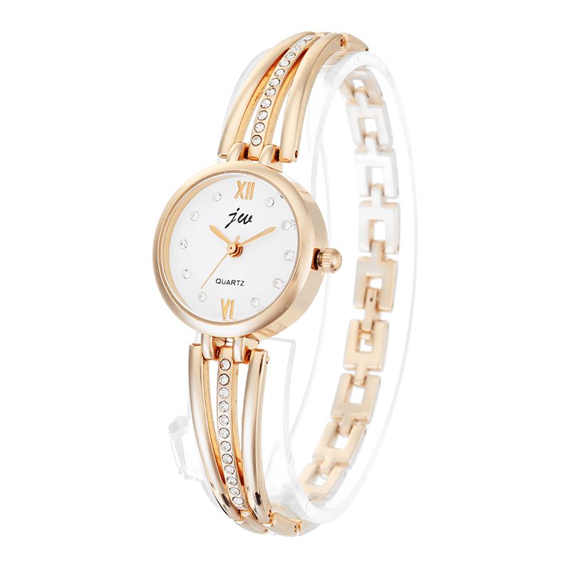 Jw 3512 Mode Cadran Rond Strass Alliage Dame Bracelet Bracelet Femmes Robe Montre À Quartz