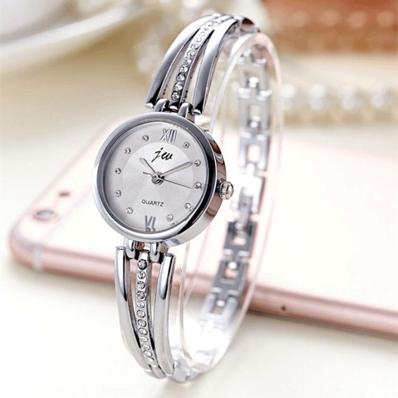 Jw 3512 Mode Cadran Rond Strass Alliage Dame Bracelet Bracelet Femmes Robe Montre À Quartz