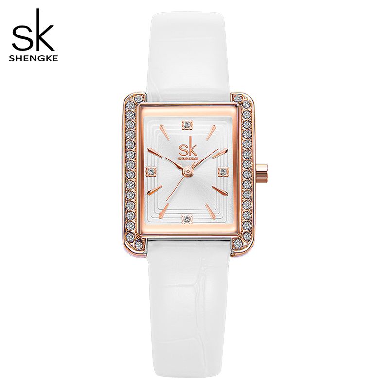 K0151 Strass Décoration Cadran Rectangulaire Cuir Pu/acier Bracelet En Maille 3atm Femmes Montre À Quartz