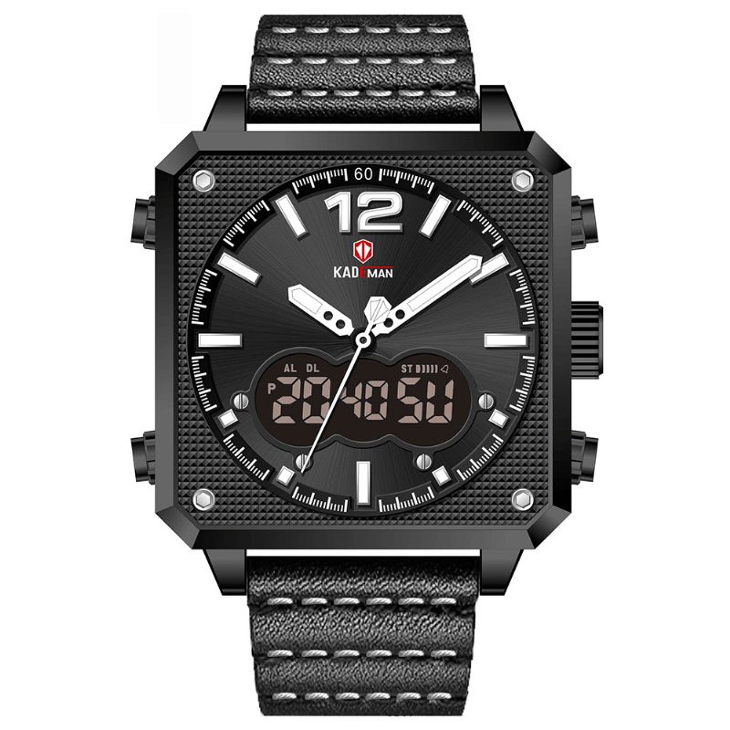 Kademan K9038 Étanche Multifonction Hommes Montre-bracelet Style Décontracté Double Affichage Montre À Quartz