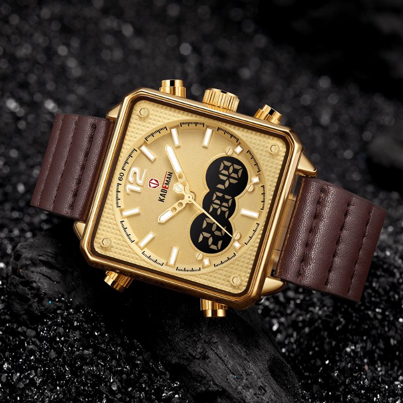 Kademan K9038 Étanche Multifonction Hommes Montre-bracelet Style Décontracté Double Affichage Montre À Quartz