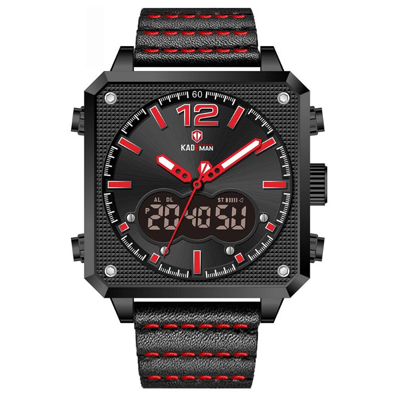 Kademan K9038 Étanche Multifonction Hommes Montre-bracelet Style Décontracté Double Affichage Montre À Quartz