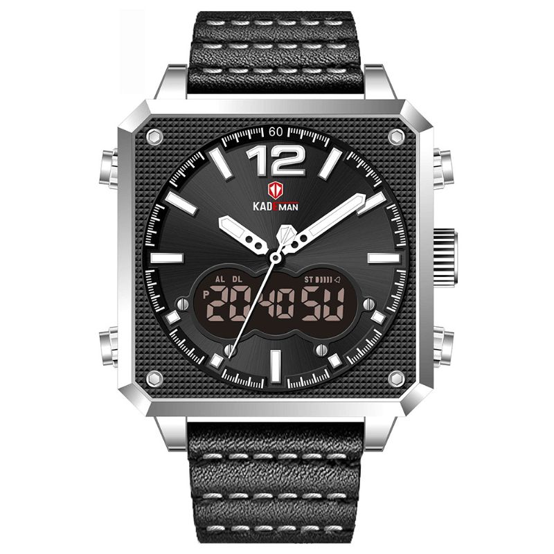 Kademan K9038 Étanche Multifonction Hommes Montre-bracelet Style Décontracté Double Affichage Montre À Quartz