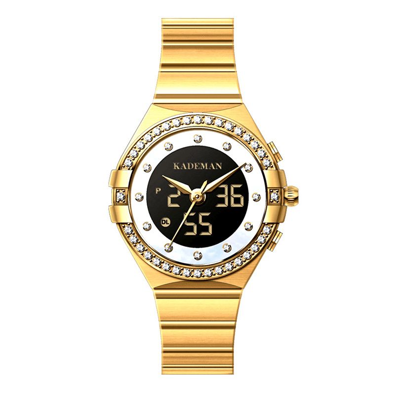 Kademan K9079l Crystal Design Élégant Montre À Double Affichage Montre À Quartz Pour Femme En Acier