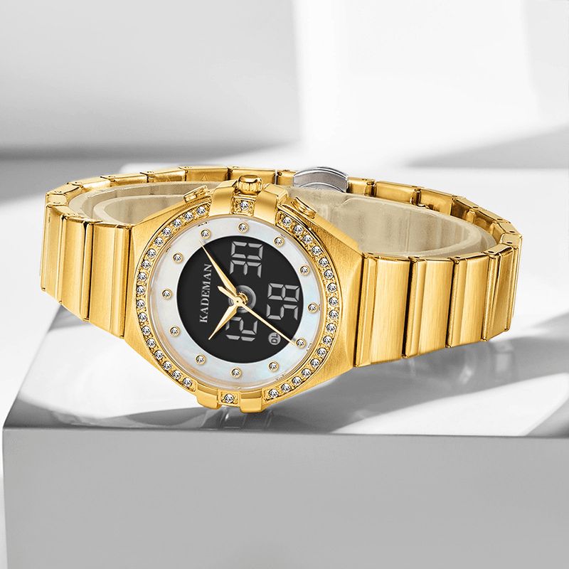 Kademan K9079l Crystal Design Élégant Montre À Double Affichage Montre À Quartz Pour Femme En Acier