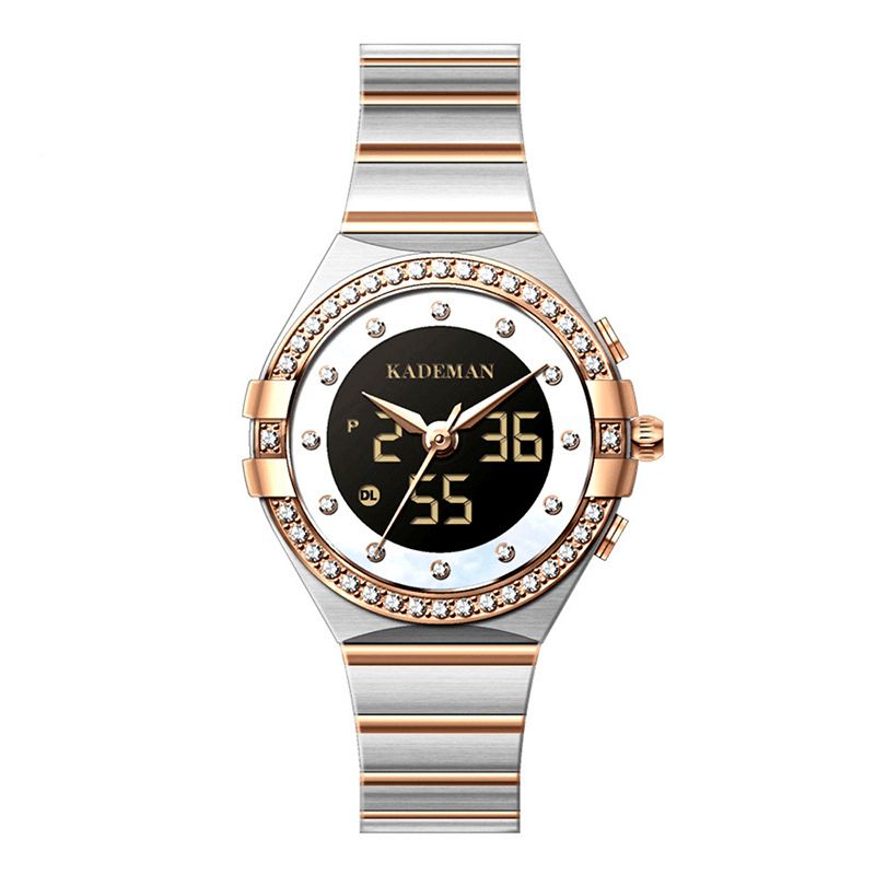 Kademan K9079l Crystal Design Élégant Montre À Double Affichage Montre À Quartz Pour Femme En Acier