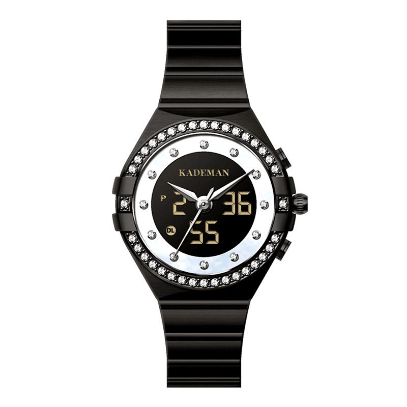 Kademan K9079l Crystal Design Élégant Montre À Double Affichage Montre À Quartz Pour Femme En Acier