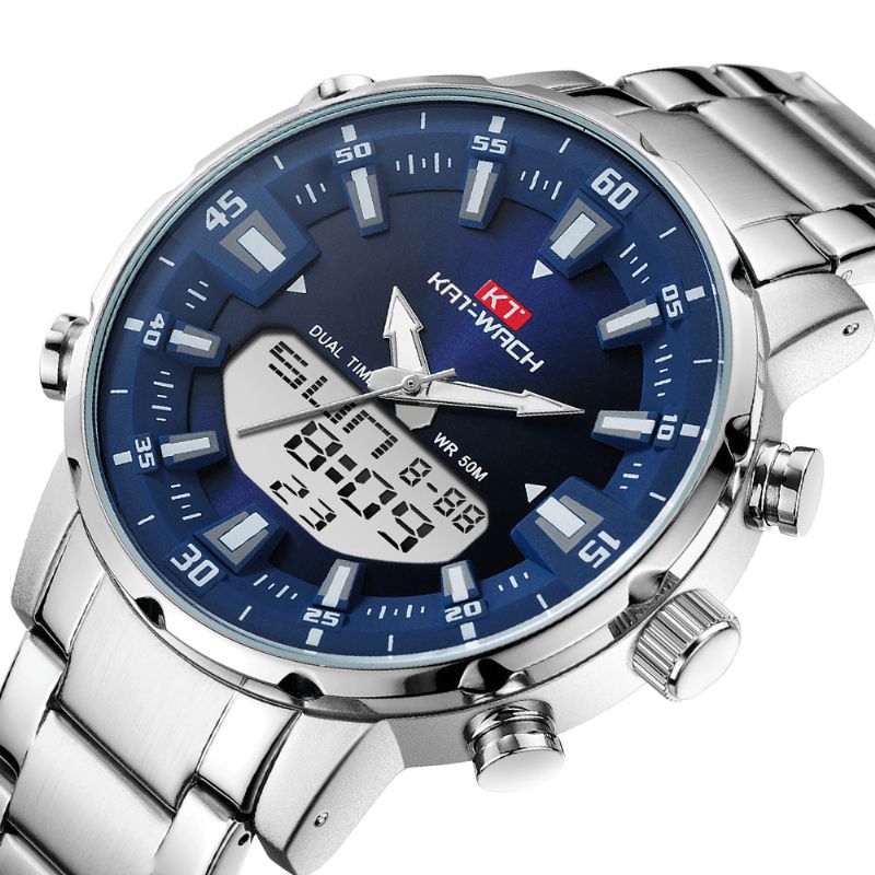 Kat-wach Business Montre Homme 5atm Étanche En Acier Inoxydable Alarme Décoré Pointeur Calendrier Montre À Quartz