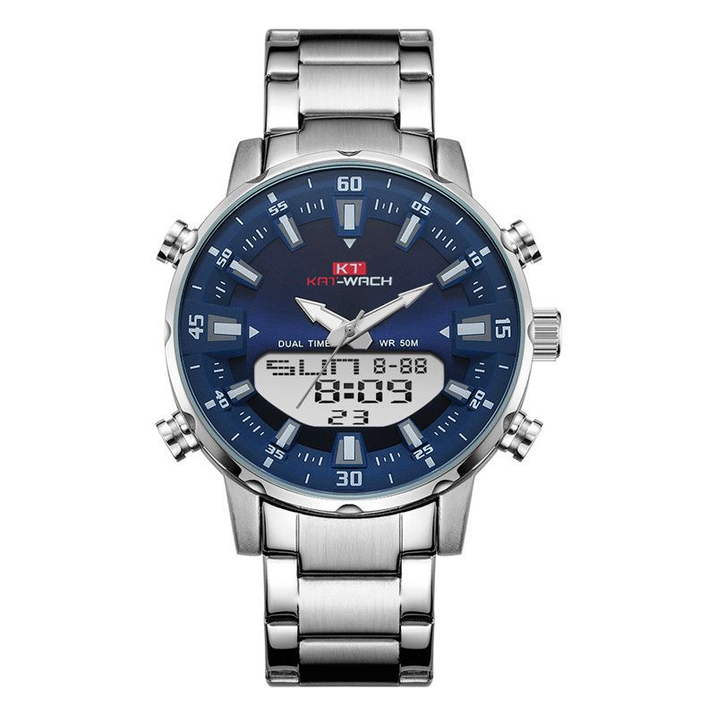 Kat-wach Business Montre Homme 5atm Étanche En Acier Inoxydable Alarme Décoré Pointeur Calendrier Montre À Quartz