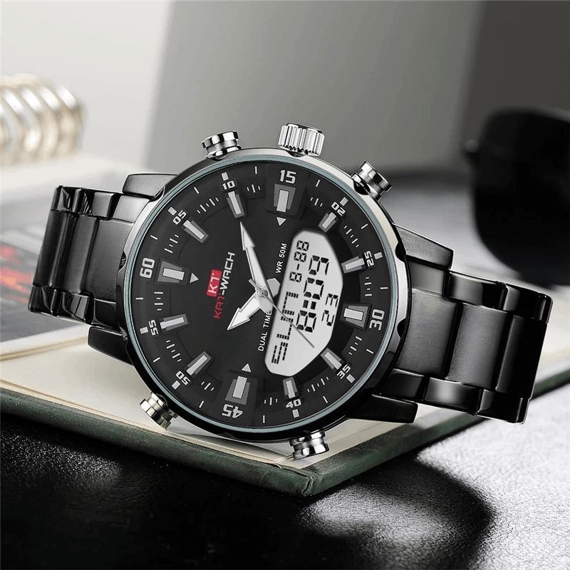 Kat-wach Business Montre Homme 5atm Étanche En Acier Inoxydable Alarme Décoré Pointeur Calendrier Montre À Quartz