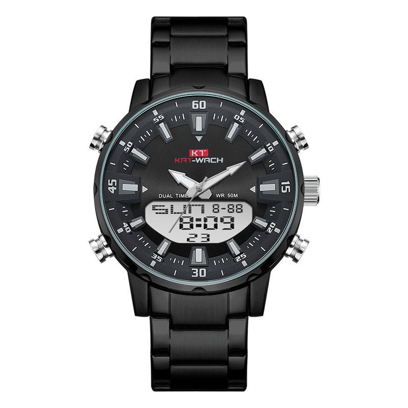 Kat-wach Business Montre Homme 5atm Étanche En Acier Inoxydable Alarme Décoré Pointeur Calendrier Montre À Quartz