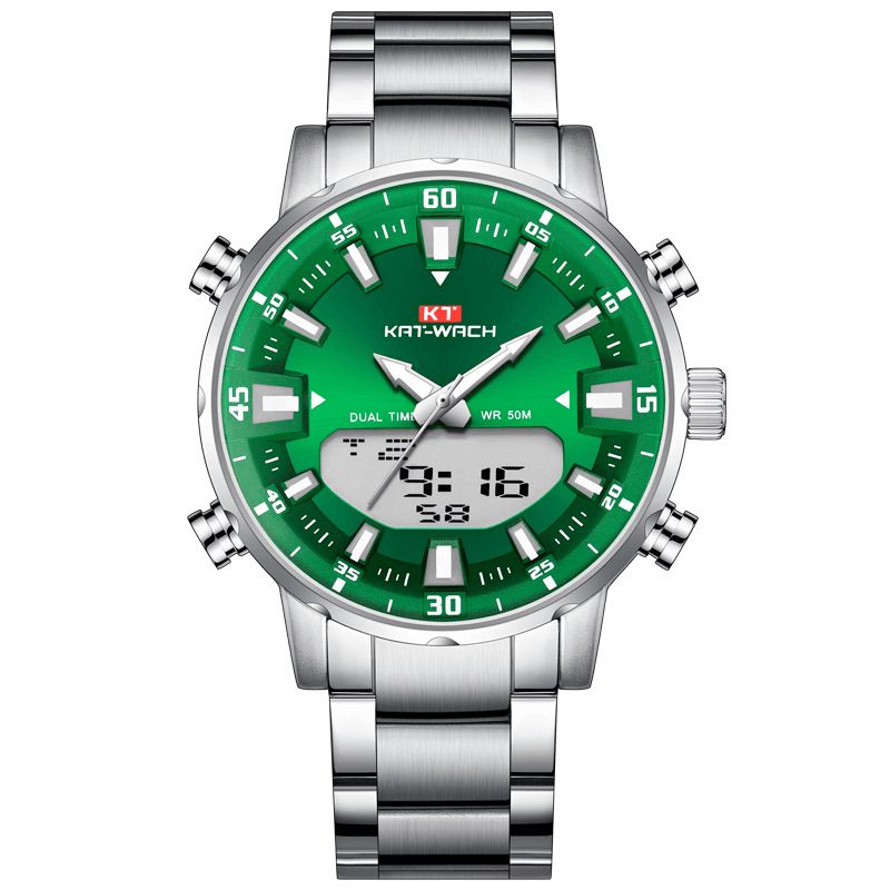 Kat-wach Business Montre Homme 5atm Étanche En Acier Inoxydable Alarme Décoré Pointeur Calendrier Montre À Quartz