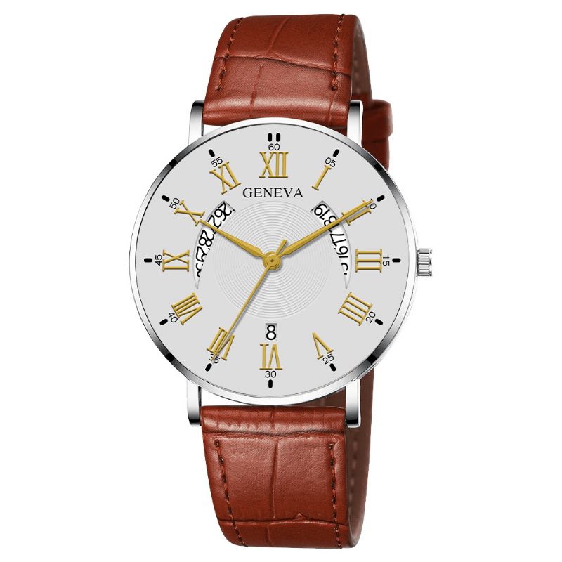 Khorasan Creative Casual Aile Creuse Conception Pu Cuir Bande Hommes Montre À Quartz Bracelet