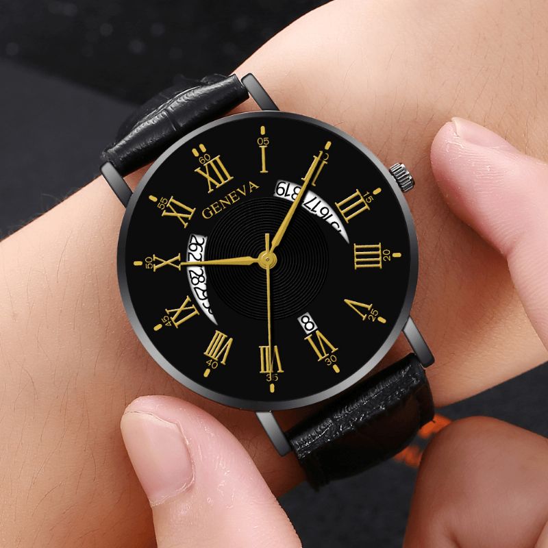 Khorasan Creative Casual Aile Creuse Conception Pu Cuir Bande Hommes Montre À Quartz Bracelet