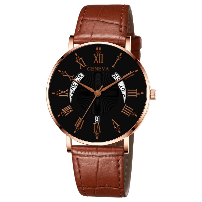 Khorasan Creative Casual Aile Creuse Conception Pu Cuir Bande Hommes Montre À Quartz Bracelet