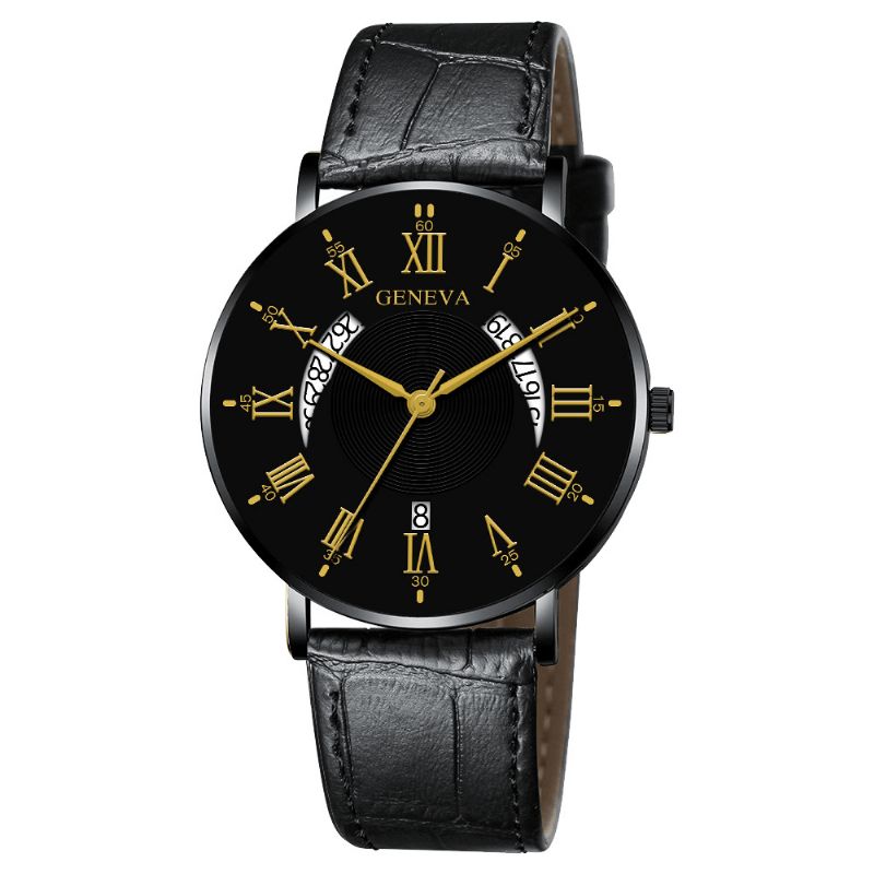 Khorasan Creative Casual Aile Creuse Conception Pu Cuir Bande Hommes Montre À Quartz Bracelet