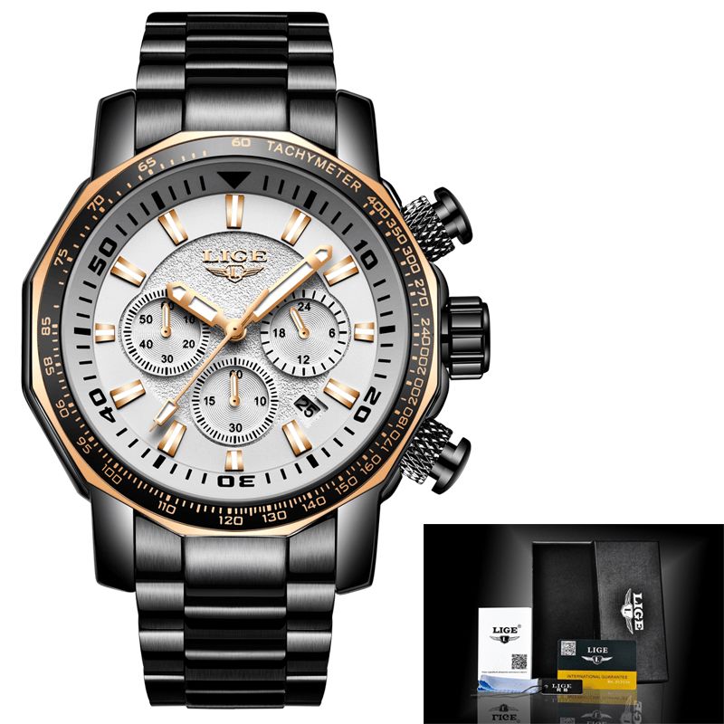 Lg9871 Luxe Affaires Style Affichage De La Date Pointeurs Lumineux Étanche En Acier Inoxydable Bande Hommes Montre-bracelet À Quartz