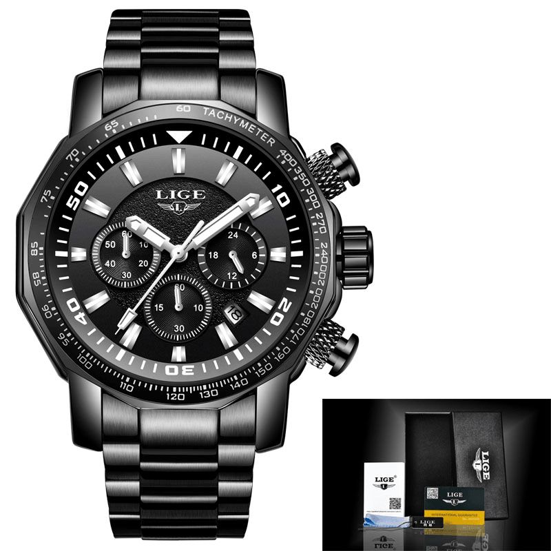 Lg9871 Luxe Affaires Style Affichage De La Date Pointeurs Lumineux Étanche En Acier Inoxydable Bande Hommes Montre-bracelet À Quartz