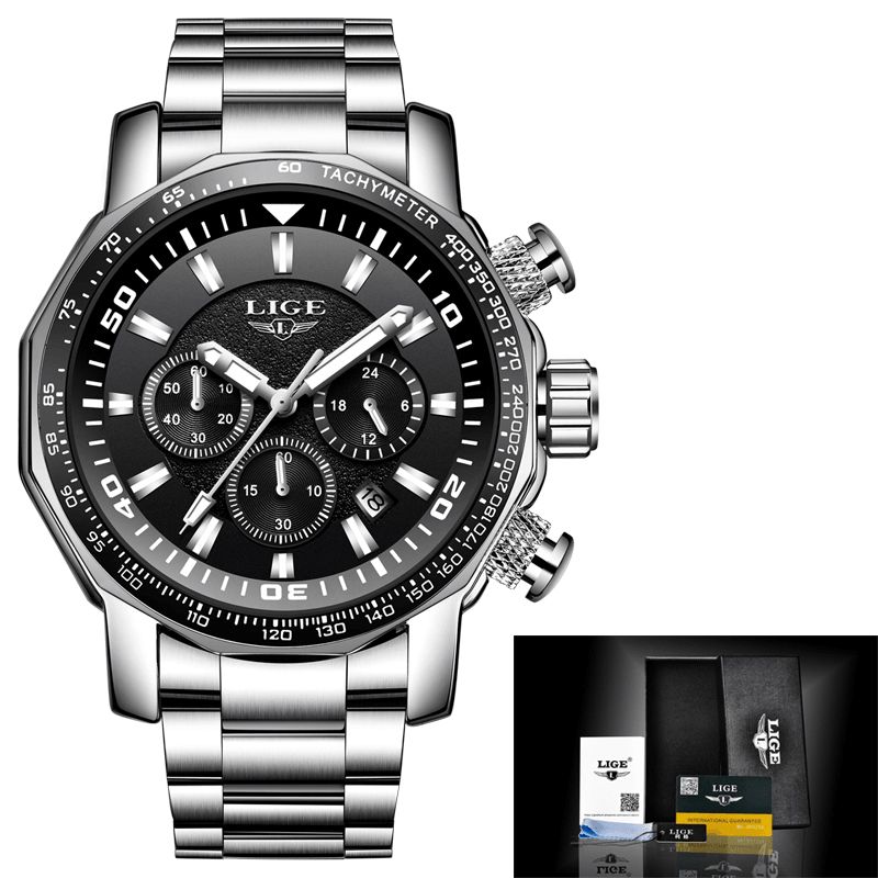 Lg9871 Luxe Affaires Style Affichage De La Date Pointeurs Lumineux Étanche En Acier Inoxydable Bande Hommes Montre-bracelet À Quartz