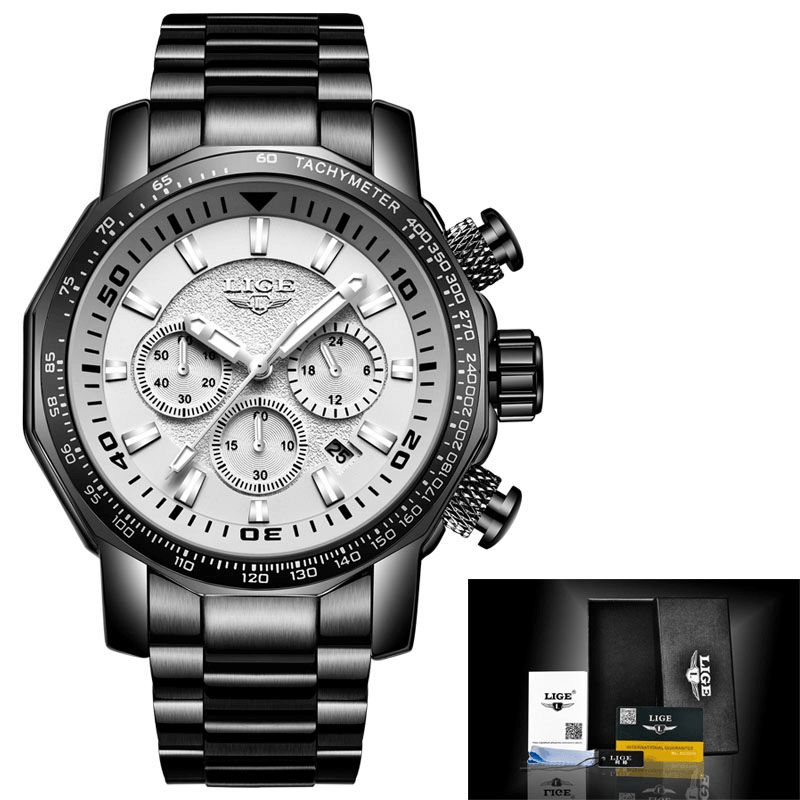 Lg9871 Luxe Affaires Style Affichage De La Date Pointeurs Lumineux Étanche En Acier Inoxydable Bande Hommes Montre-bracelet À Quartz