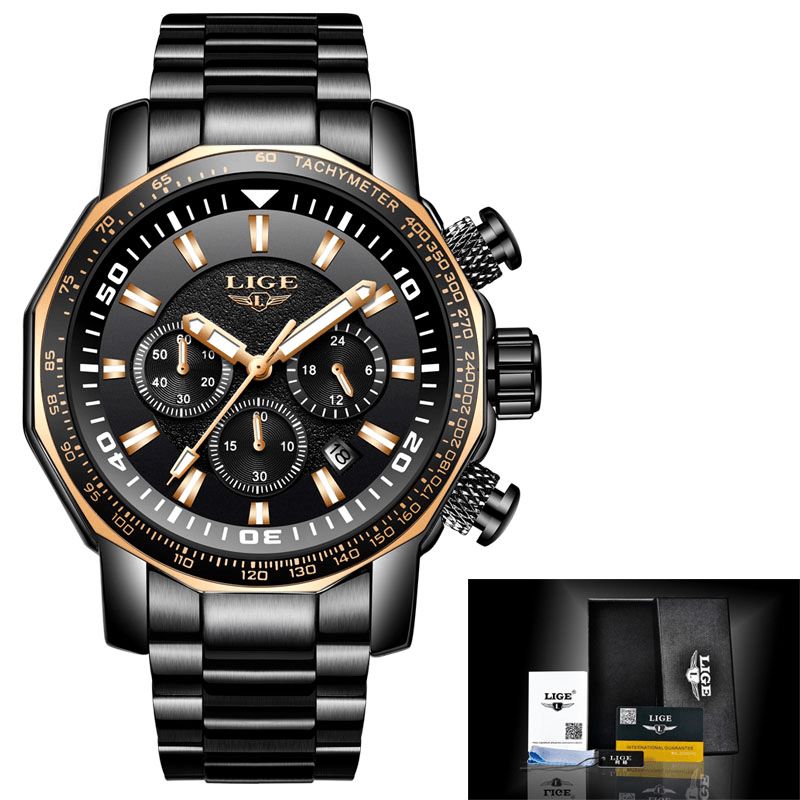 Lg9871 Luxe Affaires Style Affichage De La Date Pointeurs Lumineux Étanche En Acier Inoxydable Bande Hommes Montre-bracelet À Quartz